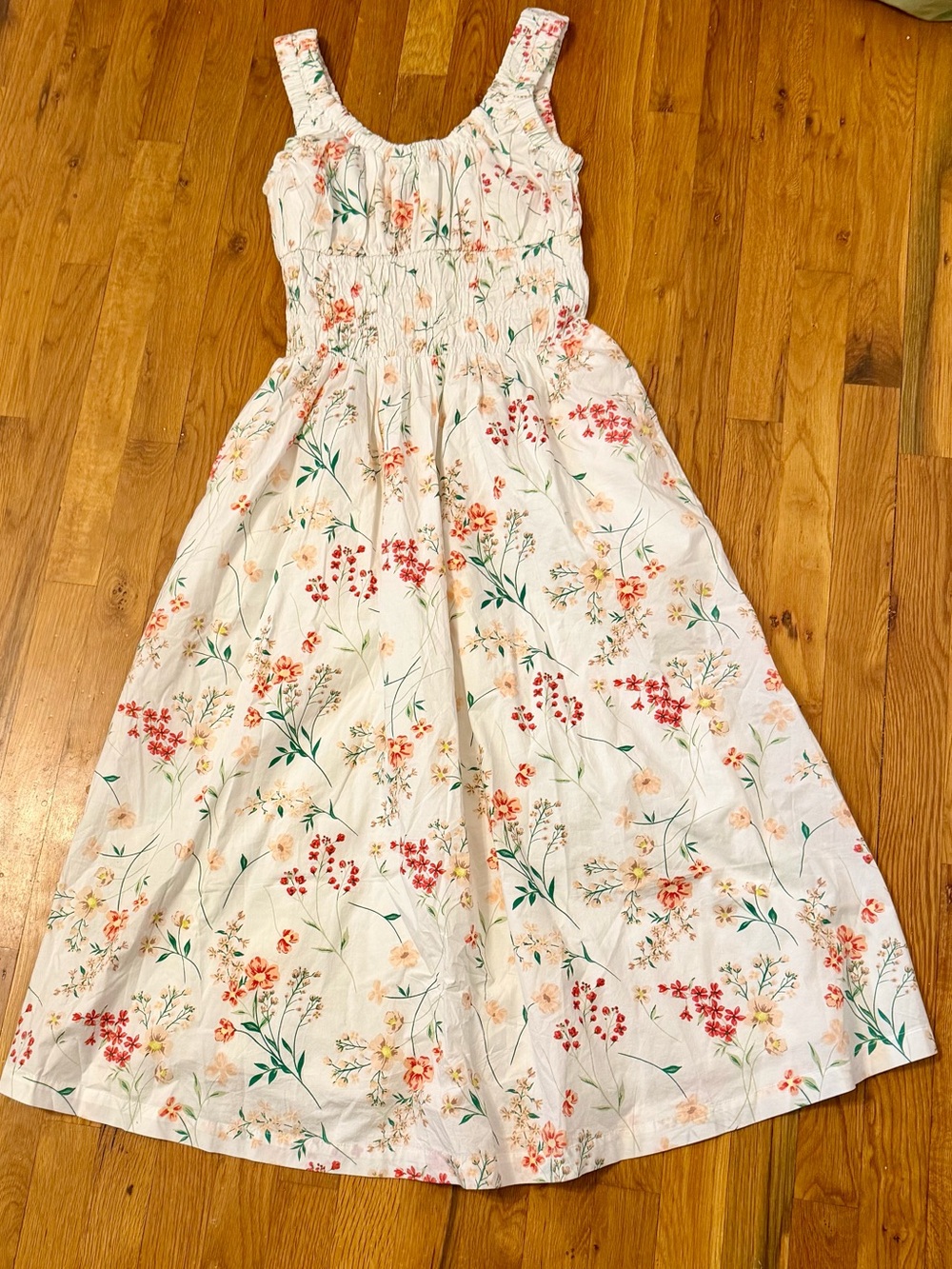 LOFT White Floral Sleeveless Smocked Midi Dress NWT